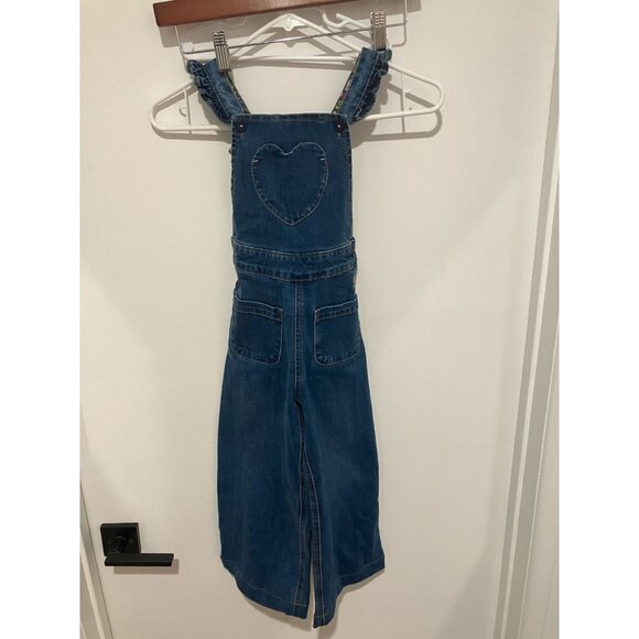 Mini Boden Girl's Heart Pocket Denim Overalls, Blue Multi, Size 5-6 Year - Picture 1 of 3